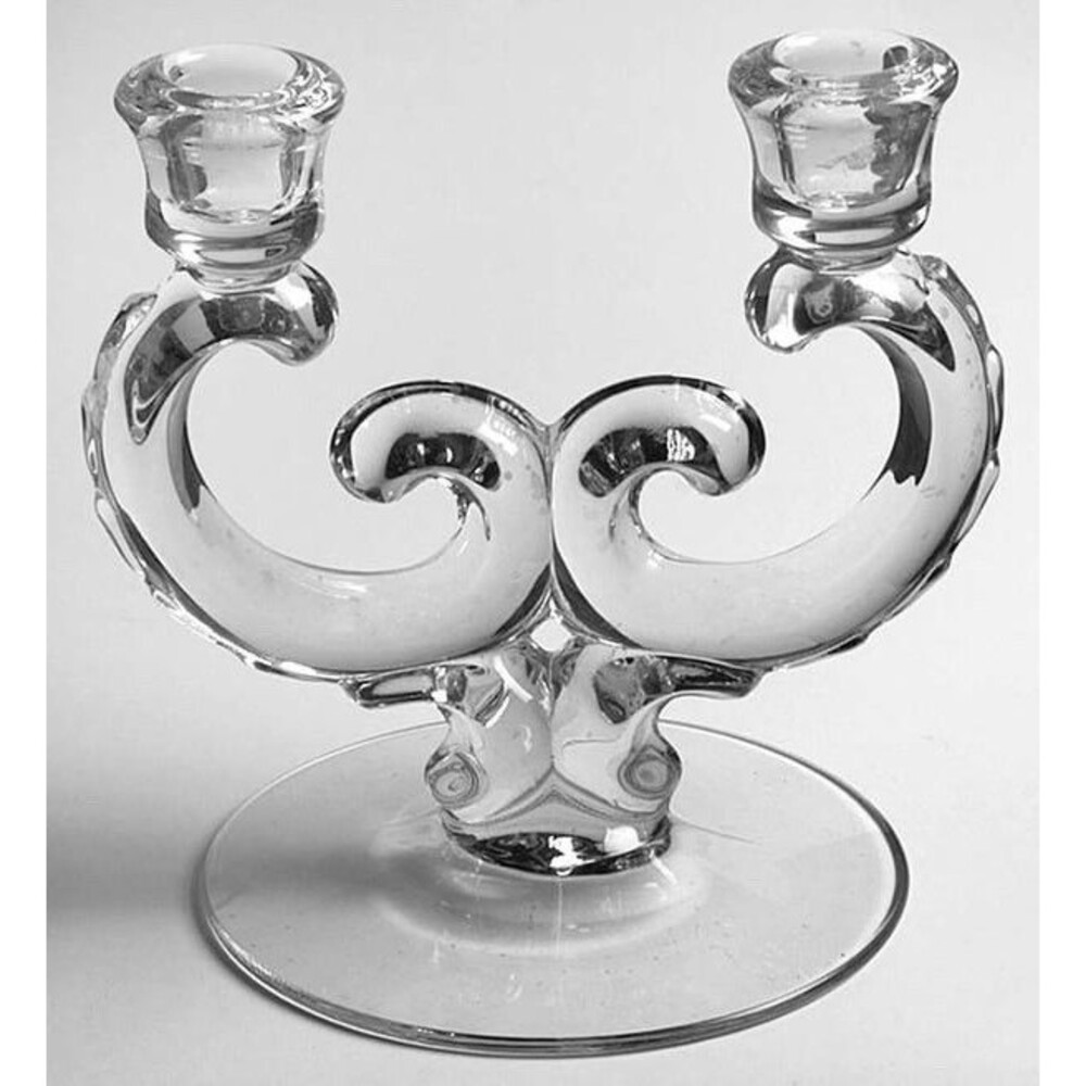 Fostoria Etched Century Heather Pattern Double Light Candlesticks Set Of 2